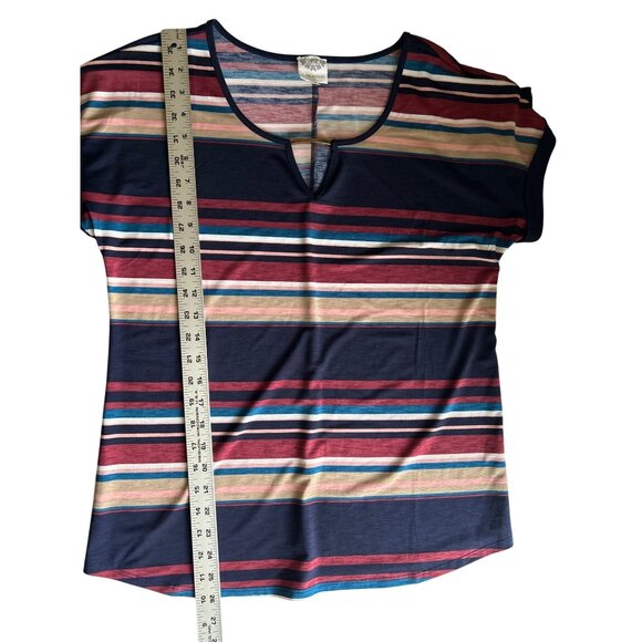 Late August Striped Multicolor Short Sleeve Top With Keyhole Neckline, Size Med - Picture 8 of 8